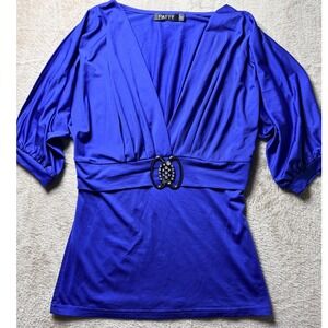 Patty Royal Blue Rhinestone Empire Waist Split Sleeve Top Small y2K Mobwife